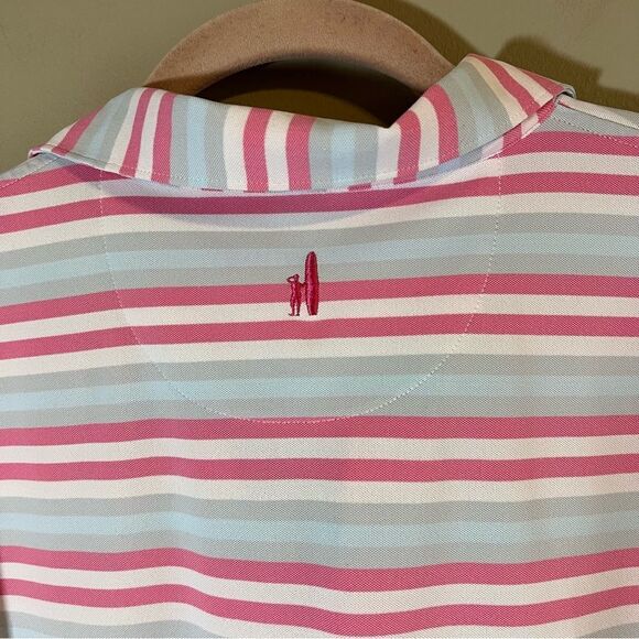 ✨ Johnnie-O Pink Blue Striped Short Sleeve Polo Men’s Large Golf - Picture 9 of 11